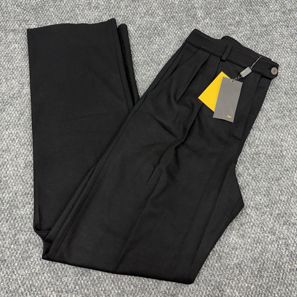 Fendi Men's 44 (Fit 30x34) Black Wool Pleated Pants Chino Trousers Italy - New